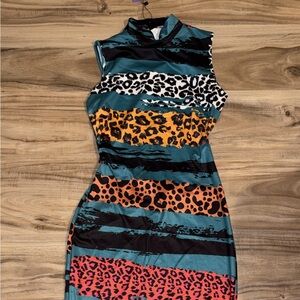 Leopard Backless Print Striped Dress